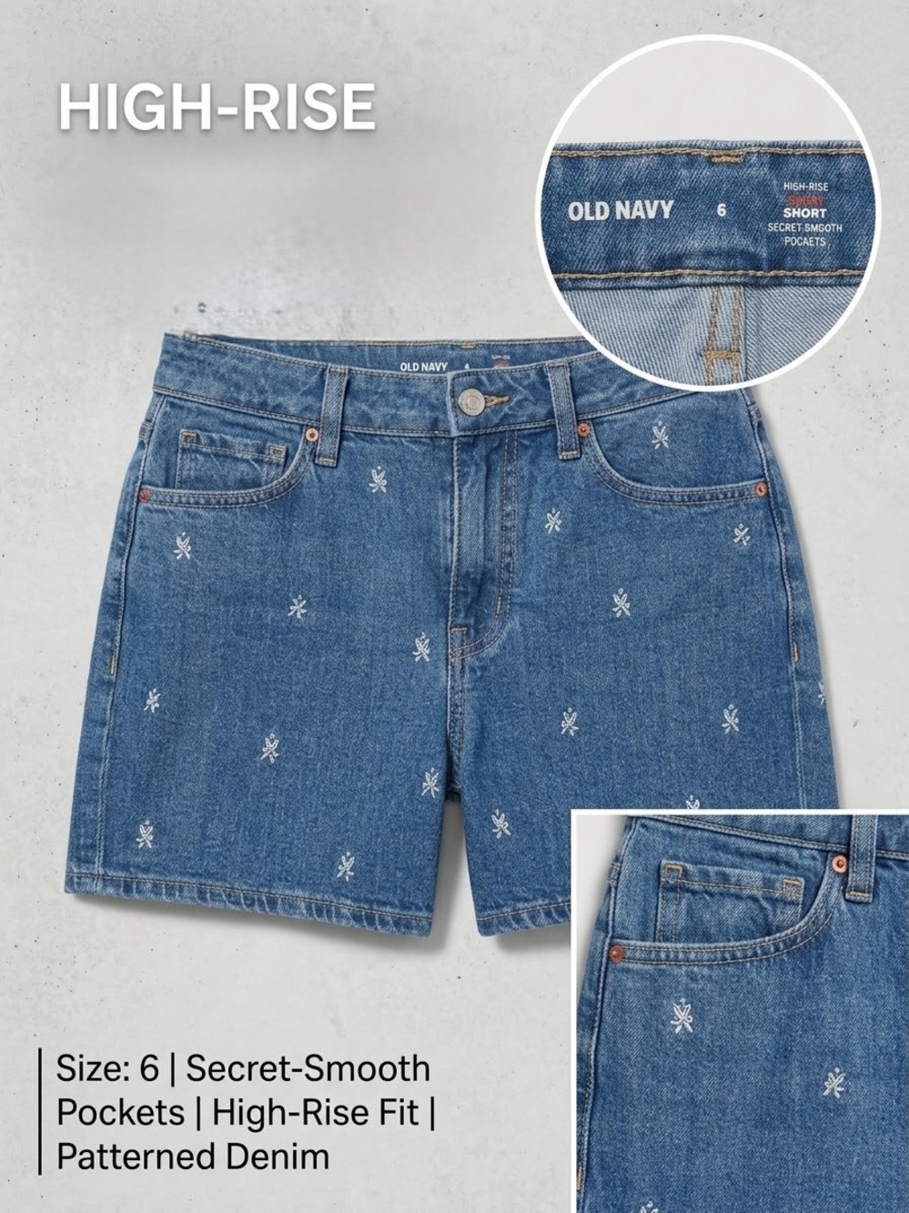 Old Navy Blue High-Rise Embroidered Denim Shorts